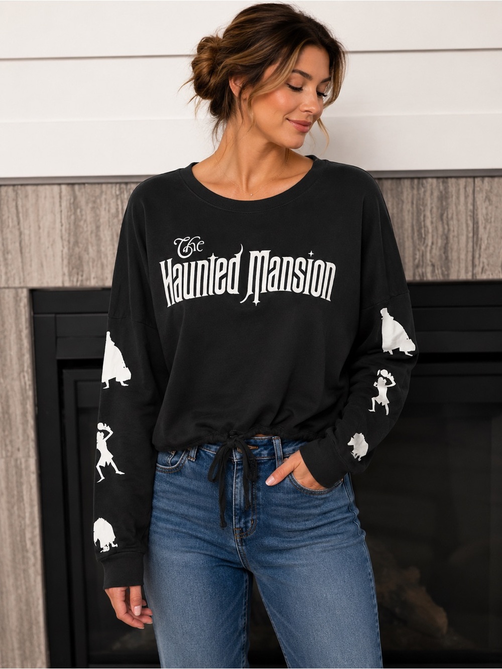 Disney Haunted Mansion Glow in the dark cropped long sleeve top